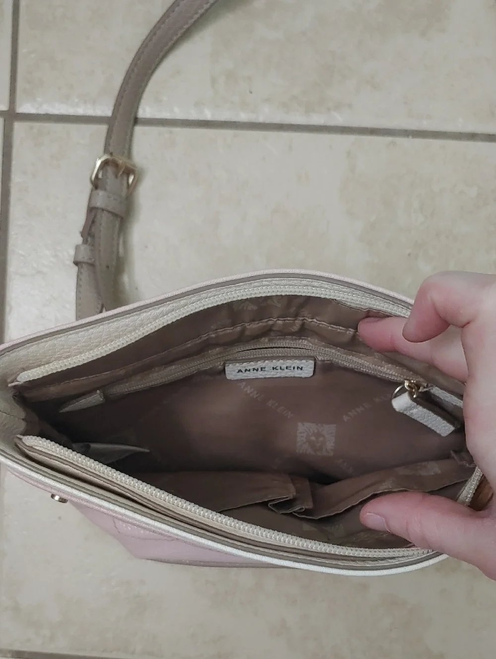 Anne Klein Crossbody Pastel Pink and White Travel Purse
